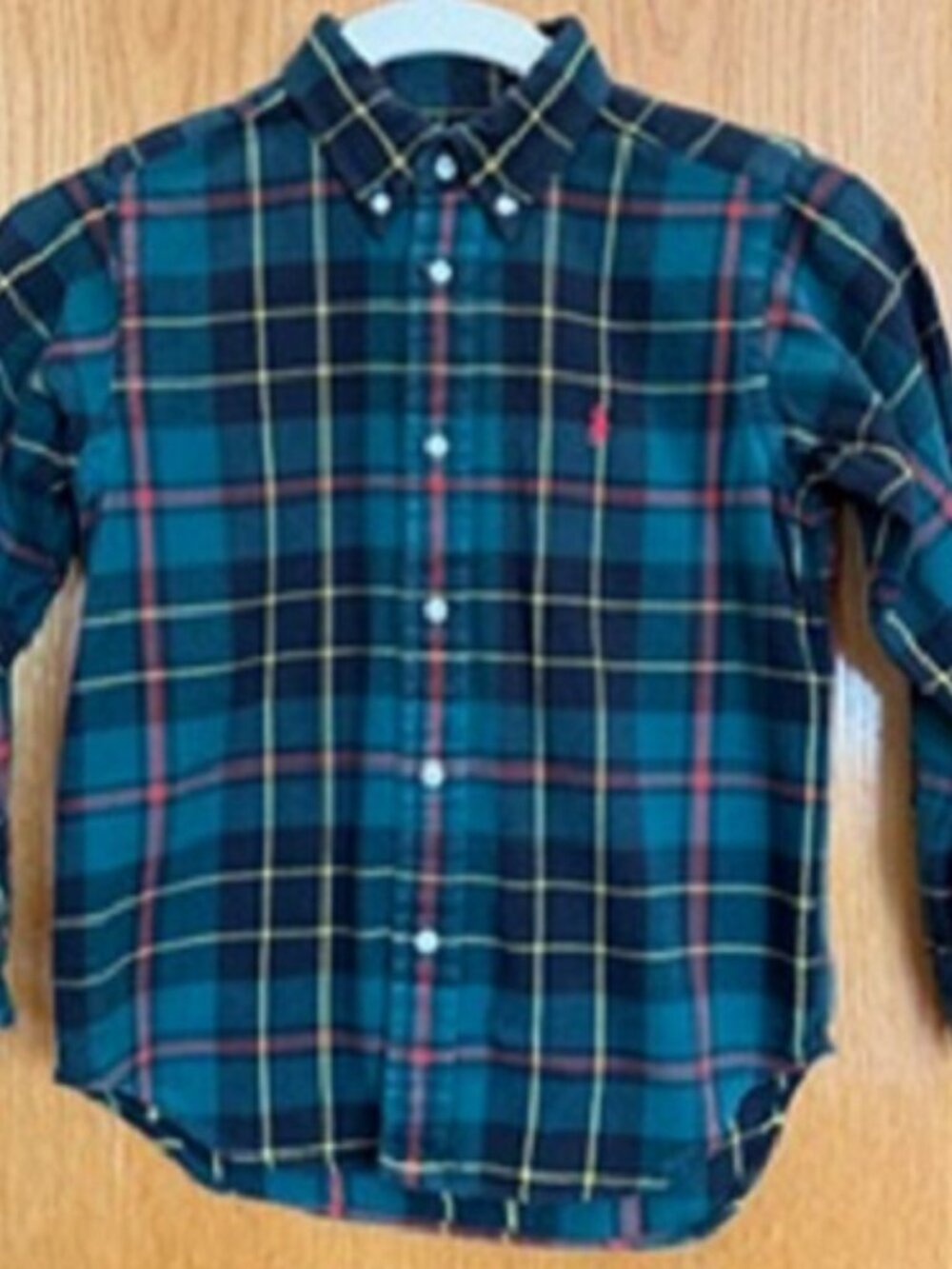 Boys Ralph Lauren 100%Cotton Long Sleeve Button Front Shirt Top Plaid Logo Sz:6